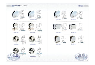 GLASS CLAMPS
4039
28
Ø30
14.4
Ø60
20
12
26
R25
28
Ø30
14.4
Ø60
20
12
26
RG-0406 SD-L/F-L
RG-0409 SD/F/S RG-0409 SD/R/S
Ø8
32
16
20
44
60
60 Ø8.5
Ø8
32
16
20
44
60
R25
60 Ø8.5
RG-0406 SD-L/R-R
45 Ø8.5
22
52
12
R21
45 Ø8.5
22
52
12
8.5
RG-0407 SD/F RG-0407 SD/R
28
Ø30
26
14.4
Ø60
10
6
R25
RG-0408 SD/F/S RG-0408 SD/R/S
28
Ø30
26
14.4
Ø60
10
6
8.5
8.5 8.5
27
62
Ø816
20
48
44 Ø10
RG-0411 SD/F RG-0411 SD/R
RG-0412 SD/F RG-0412 SD/R
27
62
Ø816
20
48
R21
44 Ø10
Ø8
32
16
20
44
60
R25
Ø8
32
16
20
44
60
60 Ø8.5
RG-0410 SD/F RG-0410 SD/R
60 Ø8.5
30
44
20
16
62
45 Ø10
30
44
20
16
62
R21
45 Ø10
Material: Stainless Steel / Zinc
Grade: #304 / #316
Finished: PSS (Polished Stainless Steel)
SSS (Satin Stainless Steel)
Gold (Gold)
 
