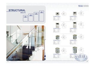 BOLTS
STRUCTURAL
139 140
Finish PSS #304
RGH003(S)/3820P-A
Body Length (C)
Dia (B)
Cap (A)
20 mm
38 mm
9 mm
A
B
C
A
B
C
A
B
C
A
B
C
A
B
C
A
B
C
A
B
C
A
B
C
Finish PSS #304
RGH003(S)/3830P-A
Body Length (C)
Dia (B)
Cap (A)
9 mm
38 mm
30 mm
Finish
Finish
Finish
PSS #304
PSS #304
PSS #304
RGH003(S)/3840P-A
RGH003(S)/4820P-A
RGH003(S)/4840P-A
Body Length (C)
Body Length (C)
Body Length (C)
Dia (B)
Dia (B)
Dia (B)
Cap (A)
Cap (A)
Cap (A)
40 mm
20 mm
40 mm
38 mm
48 mm
48 mm
9 mm
5 mm
5 mm
Finish
Finish
Finish
PSS #304
PSS #304
PSS #304
RGH003(S)/3850P-A
RGH003(S)/4830P-A
RGH003(S)/4850P-A
Body Length (C)
Body Length (C)
Body Length (C)
Dia (B)
Dia (B)
Dia (B)
Cap (A)
Cap (A)
Cap (A)
50 mm
30 mm
50 mm
38 mm
48 mm
48 mm
9 mm
5 mm
5 mm
 