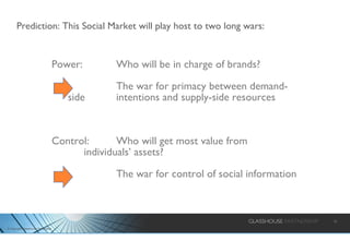 Prediction: This Social Market will play host to two long wars: Power:  Who will be in charge of brands?  The war for primacy between demand-side  intentions and supply-side resources Control:  Who will get most value from  individuals’ assets? The war for control of social information 