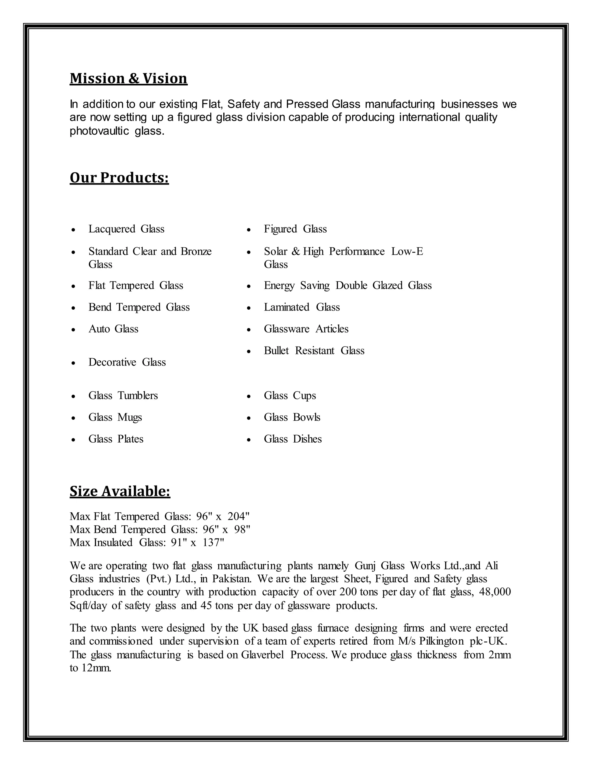 GLASS INDUSTRY IN PAKISTAN | DOCX