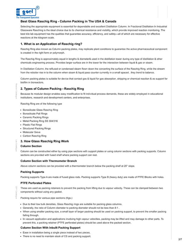 Uses of Borosilicate Glass Raschig Rings | Goel Scientific | PDF