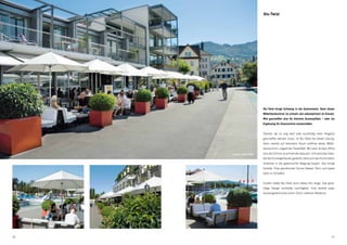 Alu-Twist




                             Alu-Twist bringt Schwung in die Gastronomie. Denn dieser
                             Mittelstockschirm ist schnell und unkompliziert im Einsatz.
                             Wie geschaffen also für kleinere Aussenplätze – oder als
                             Ergänzung für Grossschirm-Landschaften.


                             Überall, wo es eng wird oder kurzfristig mehr Angebot
                             geschaffen werden muss, ist Alu-Twist die ideale Lösung.
                             Denn bereits auf kleinstem Raum eröffnet dieser Mittel-
                             stockschirm ungeahnte Flexibilität. Mit einer Kurbel öffnet
     al porto, Lachen (CH)   sich der Schirm so schnell wie bequem. Und wird das Ober-
                             teil des Kurbelgehäuses gedreht, lässt sich das Schirmdach
                             stufenlos in die gewünschte Neigung kippen. Das bringt
                             Vorteile: Trotz wandernder Sonne bleiben Tisch und Gäste
                             stets im Schatten.


                             Zudem bietet Alu-Twist auch etwas fürs Auge. Das grad-
                             linige Design verbreitet Leichtigkeit. Und verleiht jeder
                             Aussengastronomie einen Touch zeitloser Moderne.




26                                                                                   27
 