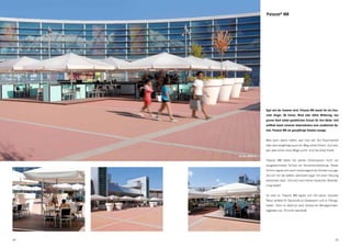 Palazzo® M8




                            Egal wie der Sommer wird, Palazzo M8 macht ihn ein biss-
                            chen länger. Ob Sonne, Wind oder kühle Witterung, das
                            grosse Dach bietet gemütlichen Schutz für Ihre Gäste. Und
                            eröffnet damit cleveren Unternehmern eine zusätzliche Op-
                            tion: Palazzo M8 als ganzjährige Smoker-Lounge.


                            Man kann davon halten, was man will. Am Rauchverbot
                            aber wird langfristig kaum ein Weg vorbei führen. Gut also,
                            wer jetzt schon neue Wege sucht. Und bei Glatz findet.
     Gli Orsi, Biella (I)
                            Palazzo M8 bietet mit seinen Dimensionen nicht nur
                            ausgezeichneten Schutz vor Sonneneinstrahlung. Dieser
                            Schirm eignet sich auch hervorragend als Smoker-Lounge,
                            die sich für die kältere Jahreszeit sogar mit einer Heizung
                            bestücken lässt. Und erst noch keiner baulichen Verände-
                            rung bedarf.


                            So oder so. Palazzo M8 eignet sich mit seiner robusten
                            Natur perfekt für Standorte an Gewässern und in Föhnge-
                            bieten. Denn er bleibt je nach Grösse bis Windgeschwin-
                            digkeiten von 70 km/h standhaft.




44                                                                                   45
 