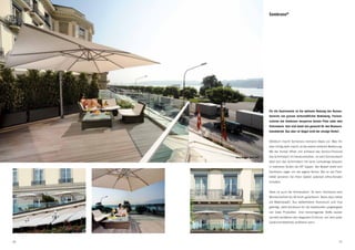 Sombrano®




                              Für die Gastronomie ist die optimale Nutzung des Aussen-
                              bereichs von grosser wirtschaftlicher Bedeutung. Freiarm-
                              schirme wie Sombrano versperren keinen Platz unter dem
                              Schirmdach. Und sind damit wie gemacht für den Restaura-
                              tionsbetrieb. Das aber ist längst nicht der einzige Vorteil.


                              Stilistisch macht Sombrano niemand etwas vor. Was ihn
                              aber richtig stark macht, ist die extrem einfache Bedienung.
                              Mit der Kurbel öffnet und schliesst das Service-Personal
     Beau-Rivage, Genf (CH)   das Schirmdach im Handumdrehen. Je nach Sonnenstand
                              lässt sich das Schirmdach mit einer Lenkstange bequem
                              in mehreren Stufen bis 54° kippen. Bei Bedarf dreht sich
                              Sombrano sogar um die eigene Achse. Bei so viel Flexi-
                              bilität servieren Sie Ihren Gästen jederzeit erfrischenden
                              Schatten.


                              Stark ist auch die Konstruktion. So kann Sombrano eine
                              Windsicherheit bis 40 km/h garantieren. Basis dazu bildet
                              die Materialwahl. Aus wetterfestem Aluminium und Inox
                              gefertigt, steht Sombrano für die traditionelle Langlebigkeit
                              von Glatz Produkten. Und hervorragende Stoffe sauber
                              vernäht verstärken den eleganten Eindruck, von dem jeder
                              Gastronomiebetrieb profitieren kann.




56                                                                                       57
 