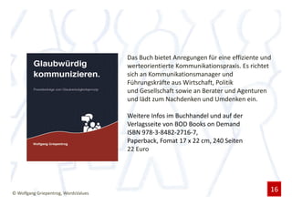 Das Buch bietet Anregungen für eine effiziente und
                                      werteorientierte Kommunikationspraxis. Es richtet
                                      sich an Kommunikationsmanager und
                                      Führungskräfte aus Wirtschaft, Politik
                                      und Gesellschaft sowie an Berater und Agenturen
                                      und lädt zum Nachdenken und Umdenken ein.

                                      Weitere Infos im Buchhandel und auf der
                                      Verlagsseite von BOD Books on Demand
                                      ISBN 978-3-8482-2716-7,
                                      Paperback, Fomat 17 x 22 cm, 240 Seiten
                                      22 Euro




© Wolfgang Griepentrog, WordsValues
                                                                                       16
 