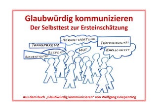 Glaubwürdig kommunizieren
    Der Selbsttest zur Ersteinschätzung




Aus dem Buch „Glaubwürdig kommunizieren“ von Wolfgang Griepentrog
 