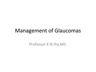 Management of Glaucomas
Professor K N Jha,MS.
 