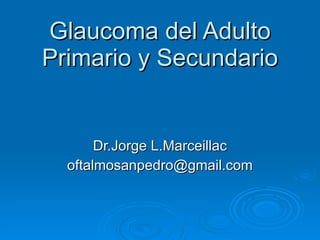 Glaucoma del Adulto Primario y Secundario Dr.Jorge L.Marceillac [email_address] 