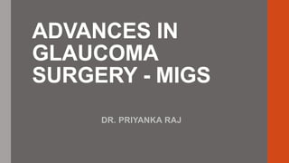 ADVANCES IN
GLAUCOMA
SURGERY - MIGS
DR. PRIYANKA RAJ
 