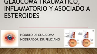 GLAUCOMA TRAUMÁTICO,
INFLAMATORIO Y ASOCIADO A
ESTEROIDES
MÓDULO DE GLAUCOMA
MODERADOR. DR. FELICIANO
 