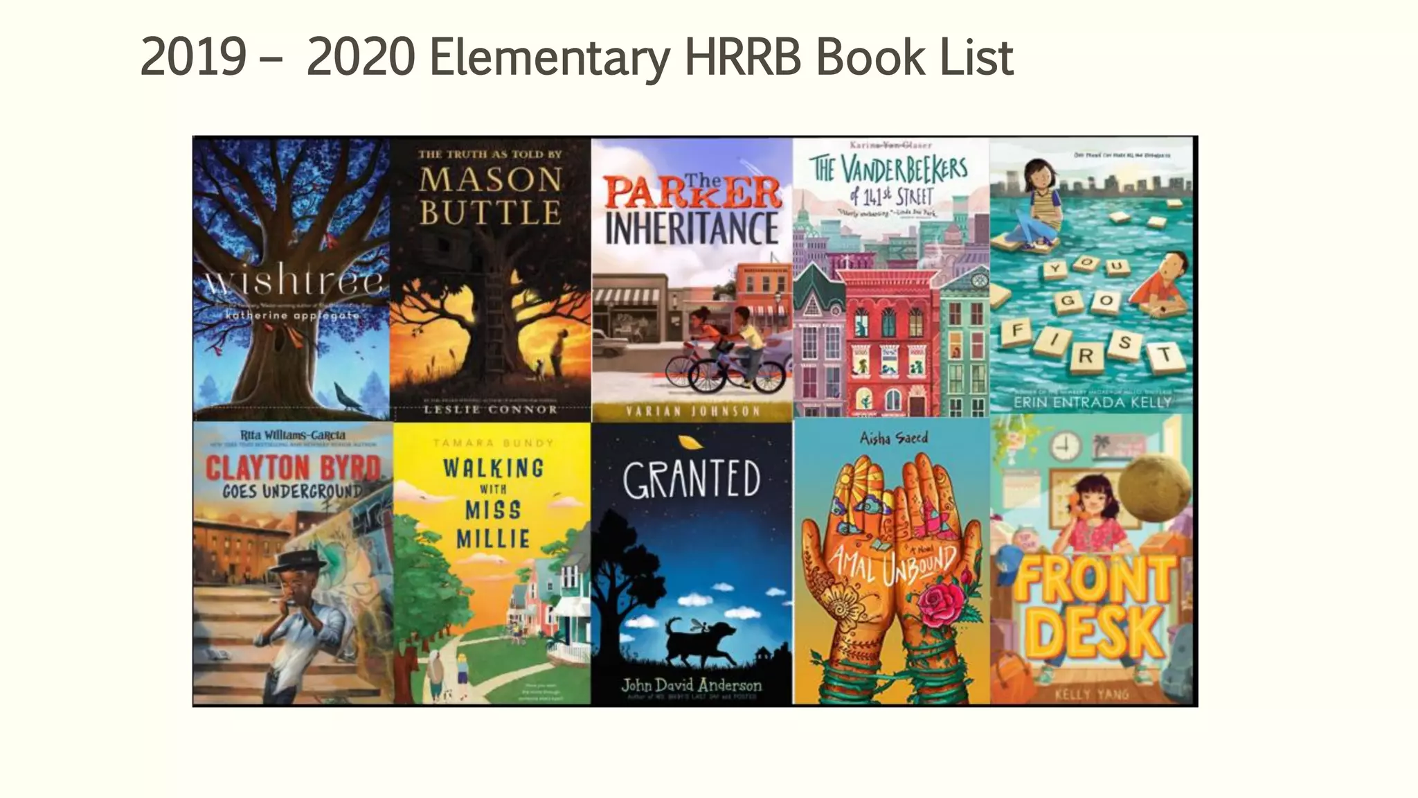 2019 – 2020 Elementary HRRB Book List
 