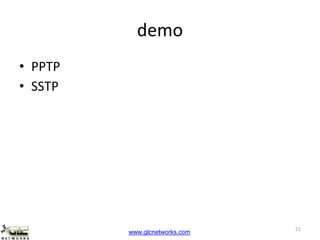 www.glcnetworks.com
demo
• PPTP
• SSTP
21
 
