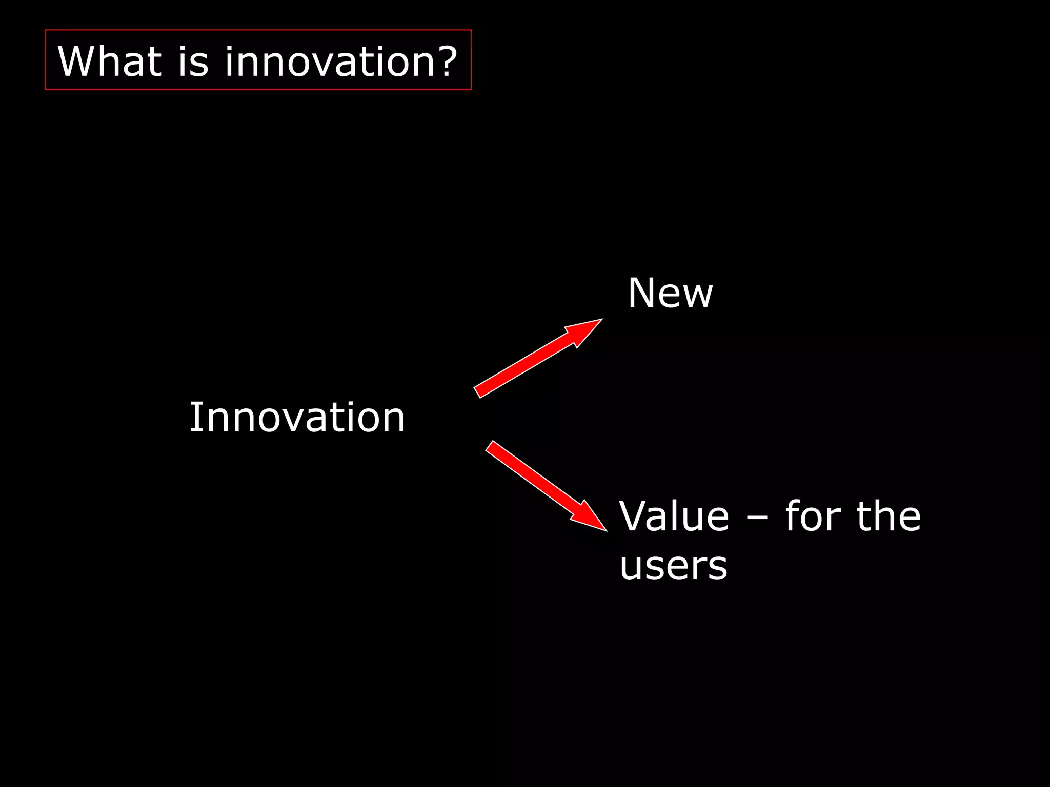 What is innovation?




                      New


      Innovation

                      Value – for the
                      users
 