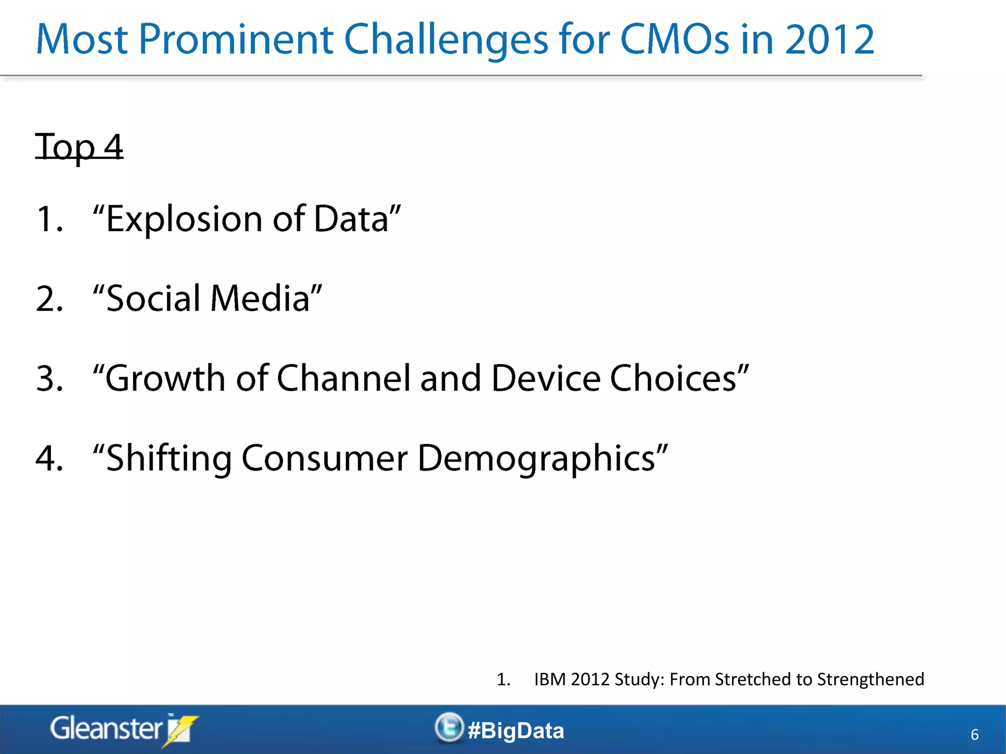 1.   IBM 2012 Study: From Stretched to Strengthened

#BigData                                                6
 