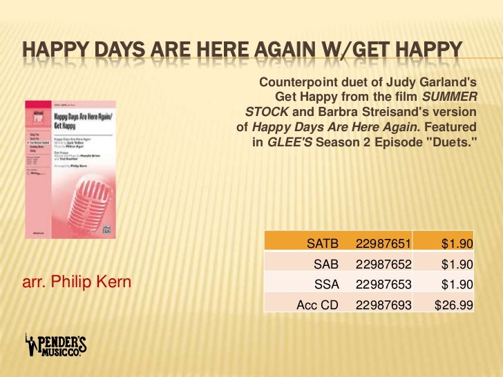 glee choral sheet music from the fox tv series happy days are here again get happy sheet music