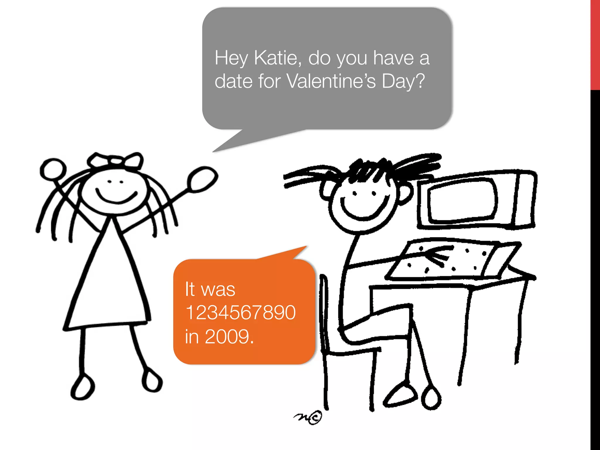 Hey Katie, do you have a
  date for Valentine’s Day? 




It was
1234567890
in 2009.
 