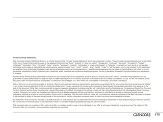175 
Forward looking statements 
This document contains statements that are, or may be deemed to be, “forward looking statements” which are prospective in nature. These forward looking statements may be identified by the use of forward looking terminology, or the negative thereof such as "plans", "expects" or "does not expect", "is expected", "continues", "assumes", "is subject to", "budget", "scheduled", "estimates", "aims", "forecasts", "risks", "intends", "positioned", "predicts", "anticipates" or "does not anticipate", or "believes", or variations of such words or comparable terminology and phrases or statements that certain actions, events or results "may", "could", "should", “shall”, "would", "might" or "will" be taken, occur or be achieved. Such statements are qualified in their entirety by the inherent risks and uncertainties surrounding future expectations. Forward-looking statements are not based on historical facts, but rather on current predictions, expectations, beliefs, opinions, plans, objectives, goals, intentions and projections about future events, results of operations, prospects, financial condition and discussions of strategy. 
By their nature, forward looking statements involve known and unknown risks and uncertainties, many of which are beyond Glencore’s control. Forward looking statements are not guarantees of future performance and may and often do differ materially from actual results. Important factors that could cause these uncertainties include, but are not limited to, those discussed under “Principal risks and uncertainties” of Glencore’s Annual Report 2013 and “Risks and uncertainties” in Glencore’s 2014 Half-Year Report. 
Neither Glencore nor any of its associates or directors, officers or advisers, provides any representation, assurance or guarantee that the occurrence of the events expressed or implied in any forward-looking statements in this document will actually occur. You are cautioned not to place undue reliance on these forward-looking statements which only speak as of the date of this document. Other than in accordance with its legal or regulatory obligations (including under the UK Listing Rules and the Disclosure and Transparency Rules of the Financial Conduct Authority and the Rules Governing the Listing of Securities on the Stock Exchange of Hong Kong Limited and the Listing Requirements of the Johannesburg Stock Exchange Limited), Glencore is not under any obligation and Glencore and its affiliates expressly disclaim any intention, obligation or undertaking to update or revise any forward looking statements, whether as a result of new information, future events or otherwise. This document shall not, under any circumstances, create any implication that there has been no change in the business or affairs of Glencore since the date of this document or that the information contained herein is correct as at any time subsequent to its date. 
No statement in this document is intended as a profit forecast or a profit estimate and no statement in this document should be interpreted to mean that earnings per Glencore share for the current or future financial years would necessarily match or exceed the historical published earnings per Glencore share. 
This document does not constitute or form part of any offer or invitation to sell or issue, or any solicitation of any offer to purchase or subscribe for any securities. The making of this document does not constitute a recommendation regarding any securities. 
 