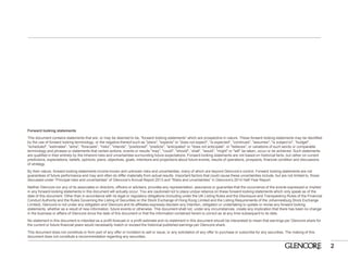 Forward looking statements 
This document contains statements that are, or may be deemed to be, “forward looking statements” which are prospective in nature. These forward looking statements may be identified by the use of forward looking terminology, or the negative thereof such as "plans", "expects" or "does not expect", "is expected", "continues", "assumes", "is subject to", "budget", "scheduled", "estimates", "aims", "forecasts", "risks", "intends", "positioned", "predicts", "anticipates" or "does not anticipate", or "believes", or variations of such words or comparable terminology and phrases or statements that certain actions, events or results "may", "could", "should", “shall”, "would", "might" or "will" be taken, occur or be achieved. Such statements are qualified in their entirety by the inherent risks and uncertainties surrounding future expectations. Forward-looking statements are not based on historical facts, but rather on current predictions, expectations, beliefs, opinions, plans, objectives, goals, intentions and projections about future events, results of operations, prospects, financial condition and discussions of strategy. 
By their nature, forward looking statements involve known and unknown risks and uncertainties, many of which are beyond Glencore’s control. Forward looking statements are not guarantees of future performance and may and often do differ materially from actual results. Important factors that could cause these uncertainties include, but are not limited to, those discussed under “Principal risks and uncertainties” of Glencore’s Annual Report 2013 and “Risks and uncertainties” in Glencore’s 2014 Half-Year Report. 
Neither Glencore nor any of its associates or directors, officers or advisers, provides any representation, assurance or guarantee that the occurrence of the events expressed or implied in any forward-looking statements in this document will actually occur. You are cautioned not to place undue reliance on these forward-looking statements which only speak as of the date of this document. Other than in accordance with its legal or regulatory obligations (including under the UK Listing Rules and the Disclosure and Transparency Rules of the Financial Conduct Authority and the Rules Governing the Listing of Securities on the Stock Exchange of Hong Kong Limited and the Listing Requirements of the Johannesburg Stock Exchange Limited), Glencore is not under any obligation and Glencore and its affiliates expressly disclaim any intention, obligation or undertaking to update or revise any forward looking statements, whether as a result of new information, future events or otherwise. This document shall not, under any circumstances, create any implication that there has been no change in the business or affairs of Glencore since the date of this document or that the information contained herein is correct as at any time subsequent to its date. 
No statement in this document is intended as a profit forecast or a profit estimate and no statement in this document should be interpreted to mean that earnings per Glencore share for the current or future financial years would necessarily match or exceed the historical published earnings per Glencore share. 
This document does not constitute or form part of any offer or invitation to sell or issue, or any solicitation of any offer to purchase or subscribe for any securities. The making of this document does not constitute a recommendation regarding any securities. 
2  