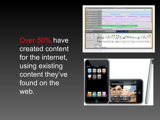 Over 50%  have created content for the internet, using existing content they’ve found on the web. 
