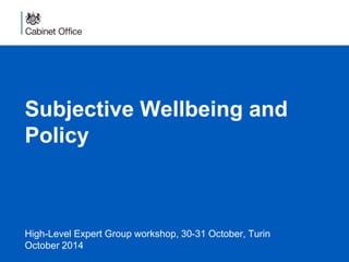 Subjective Wellbeing and 
Policy 
High-Level Expert Group workshop, 30-31 October, Turin 
October 2014 
 