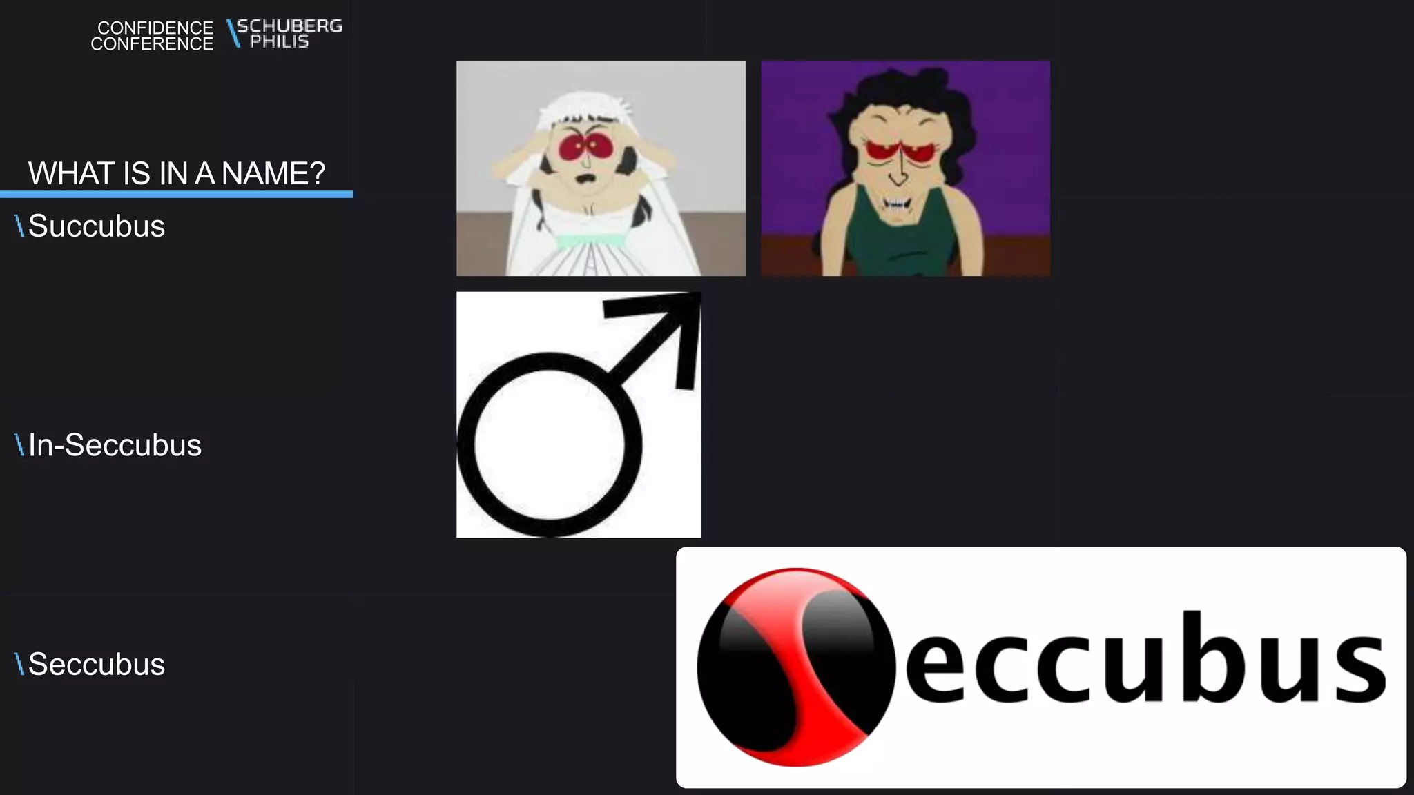 CONFIDENCE
CONFERENCE
Succubus
In-Seccubus
Seccubus
WHAT IS IN A NAME?
 