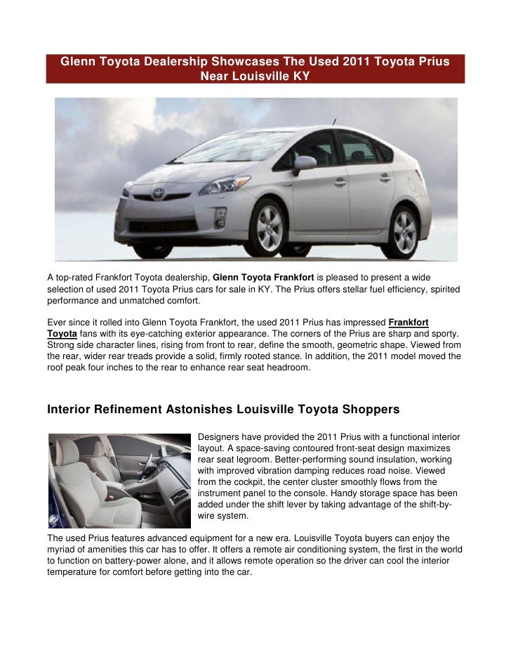 Used Car Dealerships In Louisville Ky >> Glenn Toyota Dealership Showcases The Used 2011 Toyota Prius Used Car Dealerships In Louisville Ky >> Glenn Toyota Dealership Showcases The Used 2011 Toyota Prius