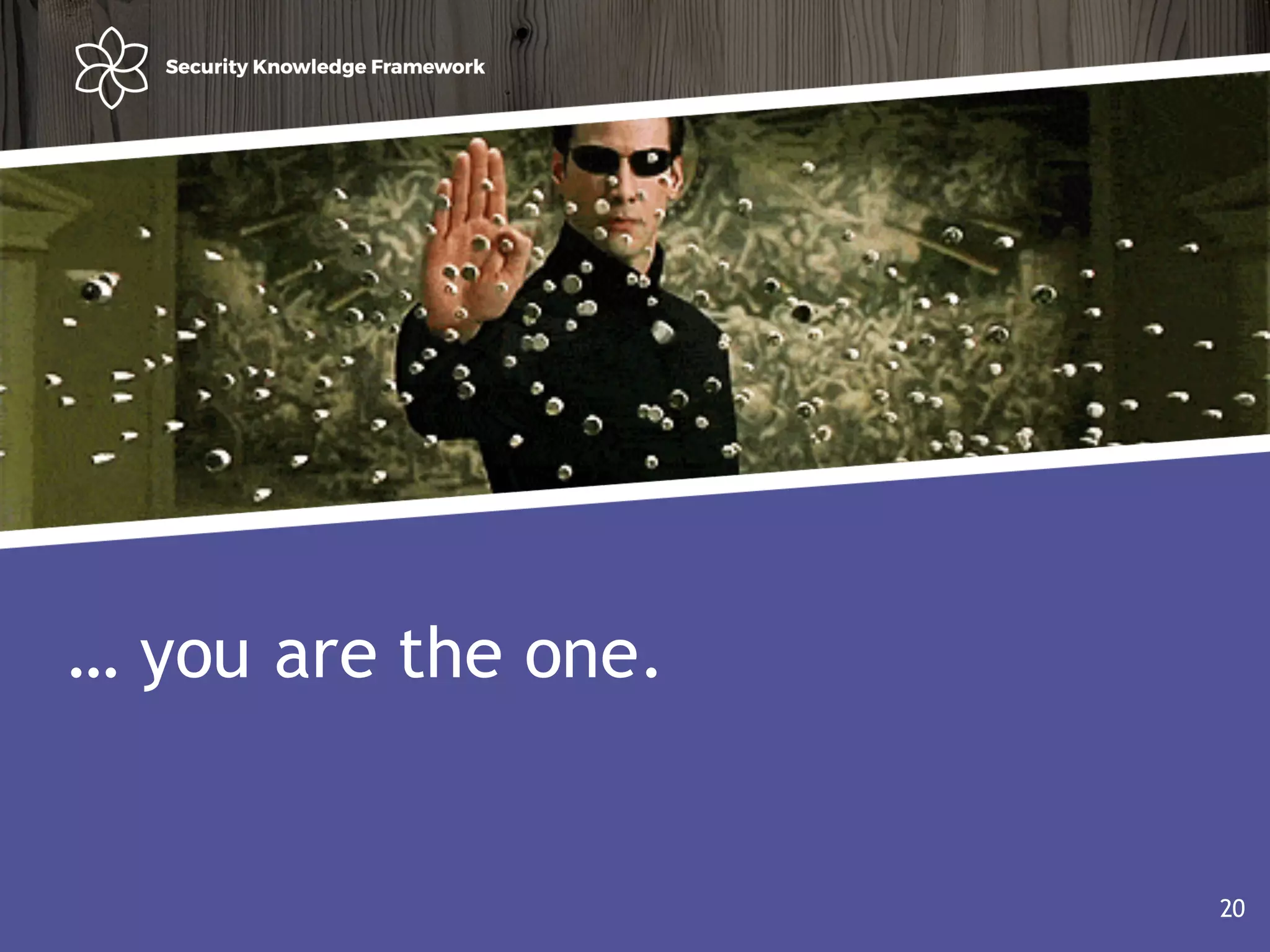 Agenda
• Why?
• Software (AND Security) development life cycle
20
… you are the one.
20
 