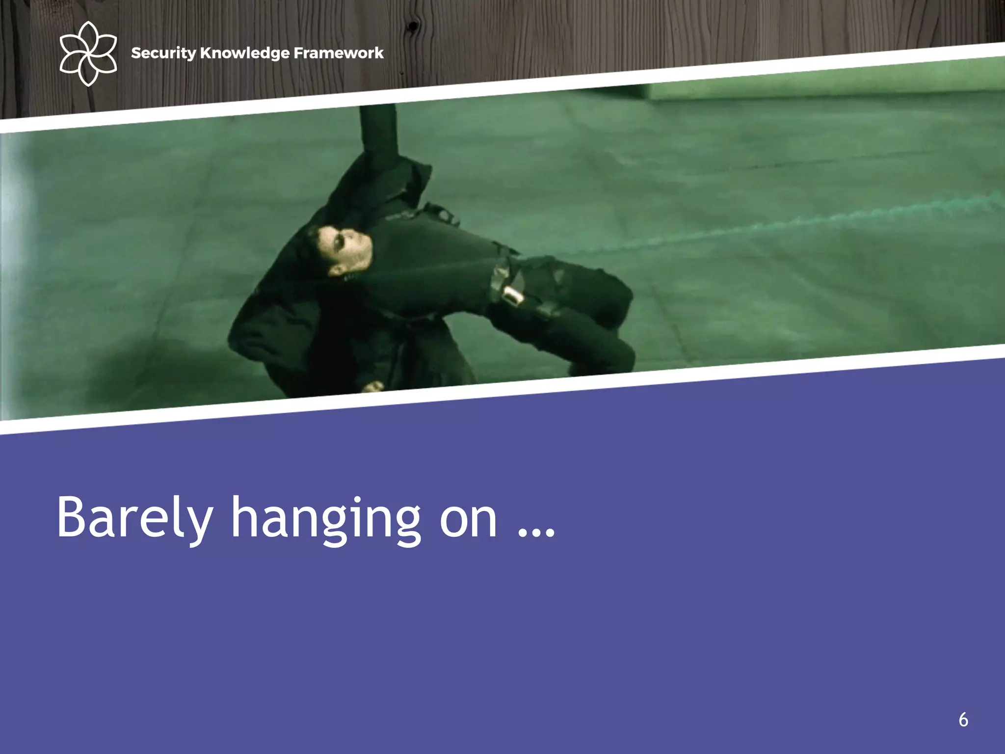 Agenda
• Why?
• Software (AND Security) development life cycle
6
Barely hanging on …
6
 