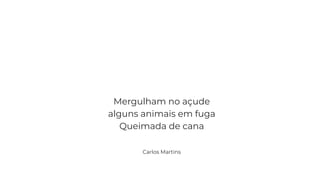 Mergulham no açude
alguns animais em fuga
Queimada de cana
Carlos Martins
 