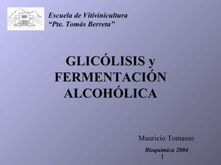 Escuela de Vitivinicultura
“Pte. Tomás Berreta”




  GLICÓLISIS y
 FERMENTACIÓN
  ALCOHÓLICA


                             Mauricio Tomasso
                              Bioquímica 2004
                                   1
 