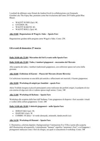 I cocktail da abbinare sono firmati da Andrea Ercoli in collaborazione con Emanuele
Giordani aka The Gipsy Bar, premiato c...