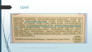 Lipidi
 Sono sostanze che non si sciolgono in acqua, come grassi,
oli, burri, cere
 Possono essere di origine petrolchim...