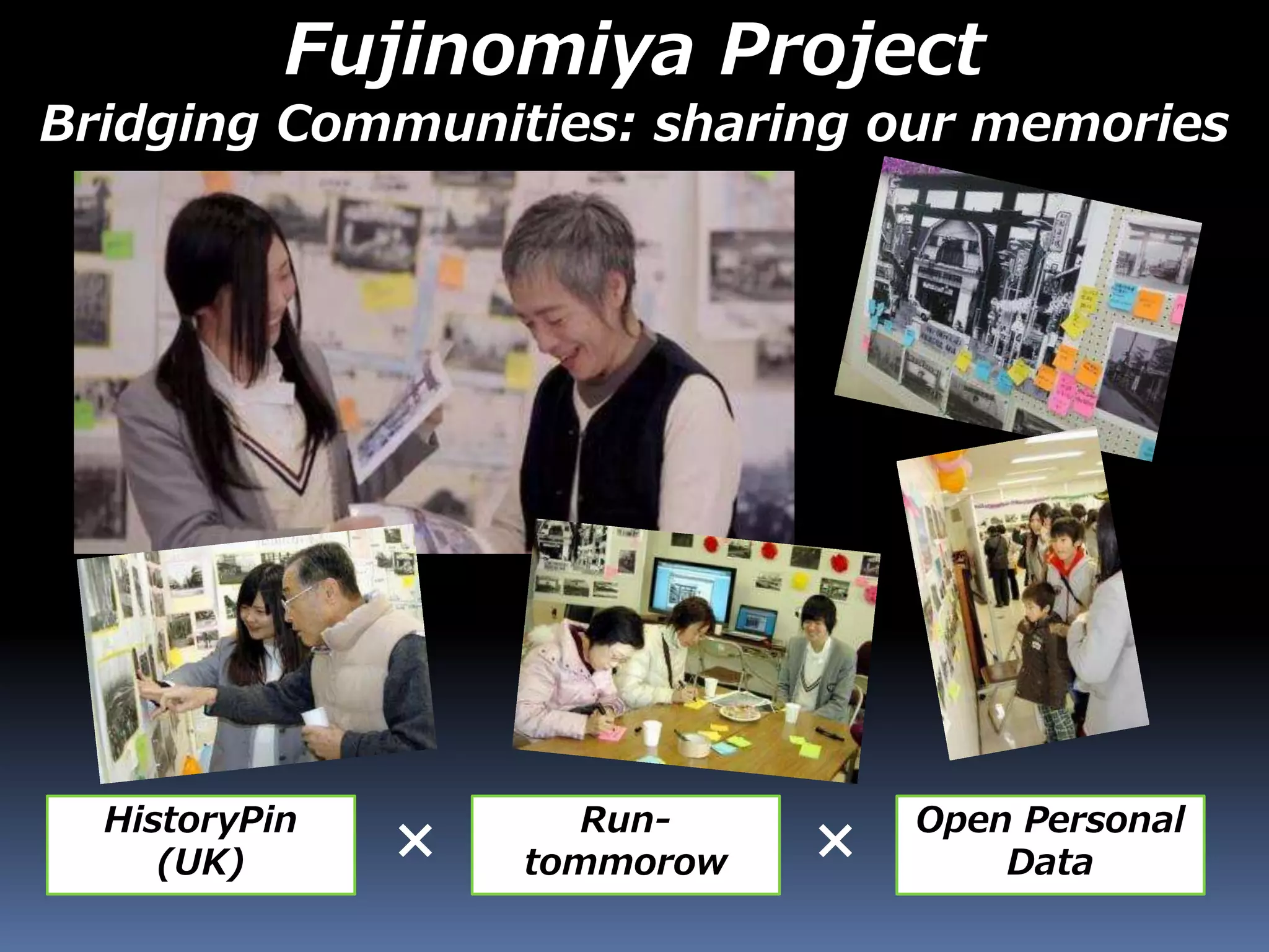 Fujinomiya Project
Bridging Communities: sharing our memories
HistoryPin
(UK)
Run-
tommorow
Open Personal
Data× ×
 