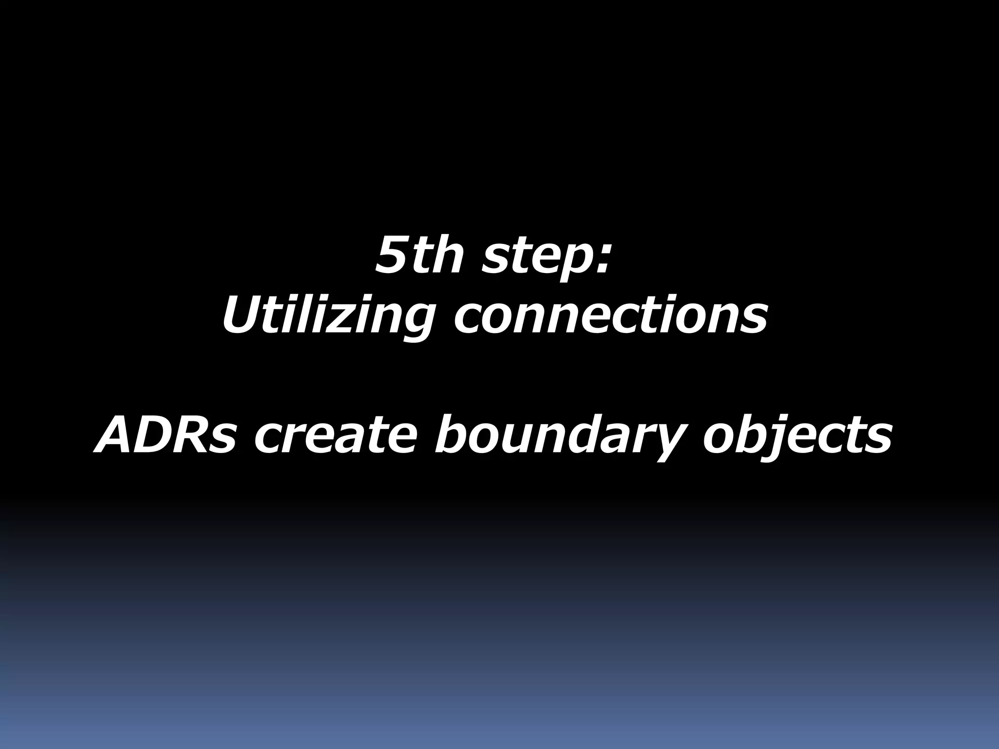 5th step:
Utilizing connections
ADRs create boundary objects
 