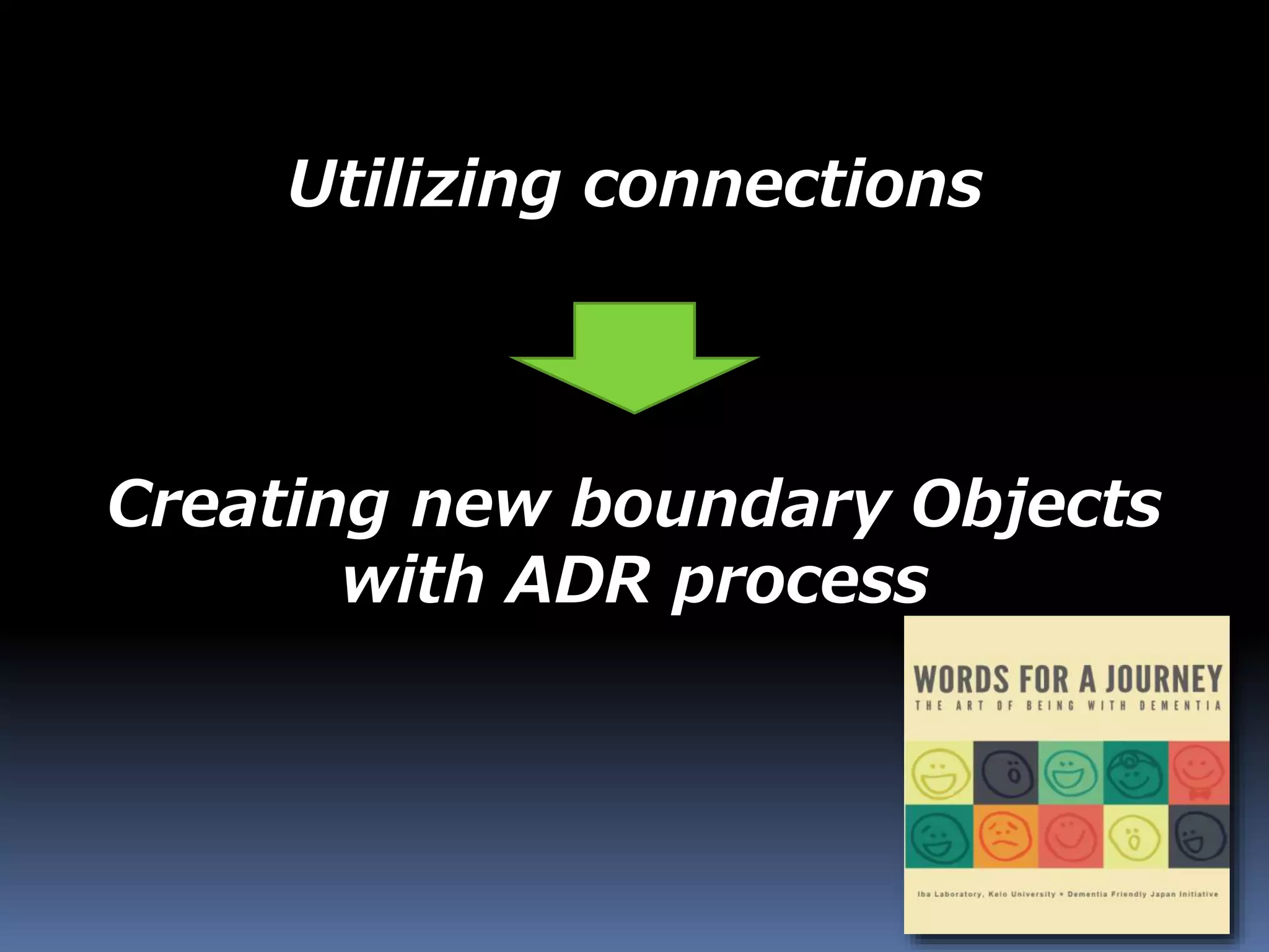 Utilizing connections
Creating new boundary Objects
with ADR process
 