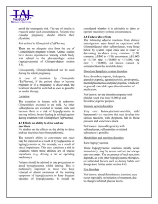 Glimepiride Tablets USP Taj Pharma SmPC | PDF