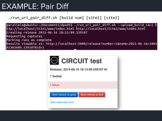 EXAMPLE: Pair Diﬀ
./run_url_pair_diff.sh	
  [build	
  num]	
  [site1]	
  [site2]	
  
 