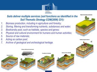 Soils deliver multiple services (soil functions as identified in the
Soil Thematic Strategy COM(2006) 231):
1. Biomass pro...