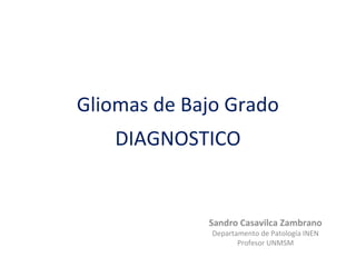 Gliomas de Bajo Grado
DIAGNOSTICO
Sandro Casavilca Zambrano
Departamento de Patología INEN
Profesor UNMSM
 