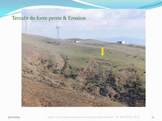 30/11/2015 Atelier sur les glissements de terrains des projets routiers Dr BEN DHIA M.H. 12
Terrain de forte pente & Erosion
 