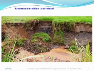 30/11/2015 Atelier sur les glissements de terrains des projets routiers Dr BEN DHIA M.H. 24
Saturation du sol d’un talus vertical
 