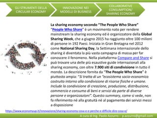 INNOVAZIONE NEI MODELLI DI BUSINESS
Collaborative consumption/sharing economy
Titolo: What is the sharing economy?
Durata:...