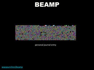 BEAMP
wayspurrchen/beamp
personal journal entry
 