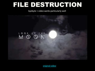 FILE DESTRUCTION
byebyte + video works particularly well
original video
 