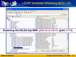 Exploring the GILDA top BDII:   glite-rb.ct.infn.it   (port:   2170 )   LDAP browser showing BDII info  