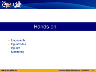 ldapsearch lcg-infosites lcg-info Monitoring Hands on  