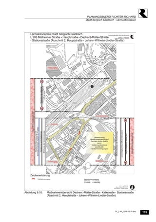 103
PLANUNGSBUERO RICHTER-RICHARD
Stadt Bergisch Gladbach - Lärmaktionsplan
GL_LAP_2014-02-25.doc
Abbildung 9.10: Maßnahmenübersicht Dechant -Müller-Straße - Kalkstraße - Stationsstraße
(Abschnitt 2, Hauptstraße - Johann-Wilhelm-Lindlar-Straße)
 