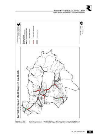 65
PLANUNGSBUERO RICHTER-RICHARD
Stadt Bergisch Gladbach - Lärmaktionsplan
GL_LAP_2014-02-25.doc
Abbildung 9.2: Belastungsachsen >70/60 dB(A)/ zul. Höchstgeschwindigkeit >50 km/h
 