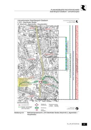 81
PLANUNGSBUERO RICHTER-RICHARD
Stadt Bergisch Gladbach - Lärmaktionsplan
GL_LAP_2014-02-25.doc
Abbildung 9.6: Maßnahmenübersicht L 270 Odenthaler Straße (Abschnitt 2, Jägerstraße –
Hauptstraße)
 