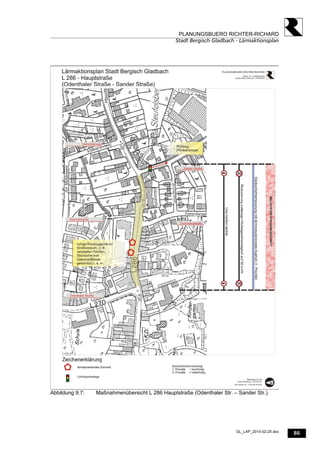 86
PLANUNGSBUERO RICHTER-RICHARD
Stadt Bergisch Gladbach - Lärmaktionsplan
GL_LAP_2014-02-25.doc
Abbildung 9.7: Maßnahmenübersicht L 286 Hauptstraße (Odenthaler Str. – Sander Str.)
 